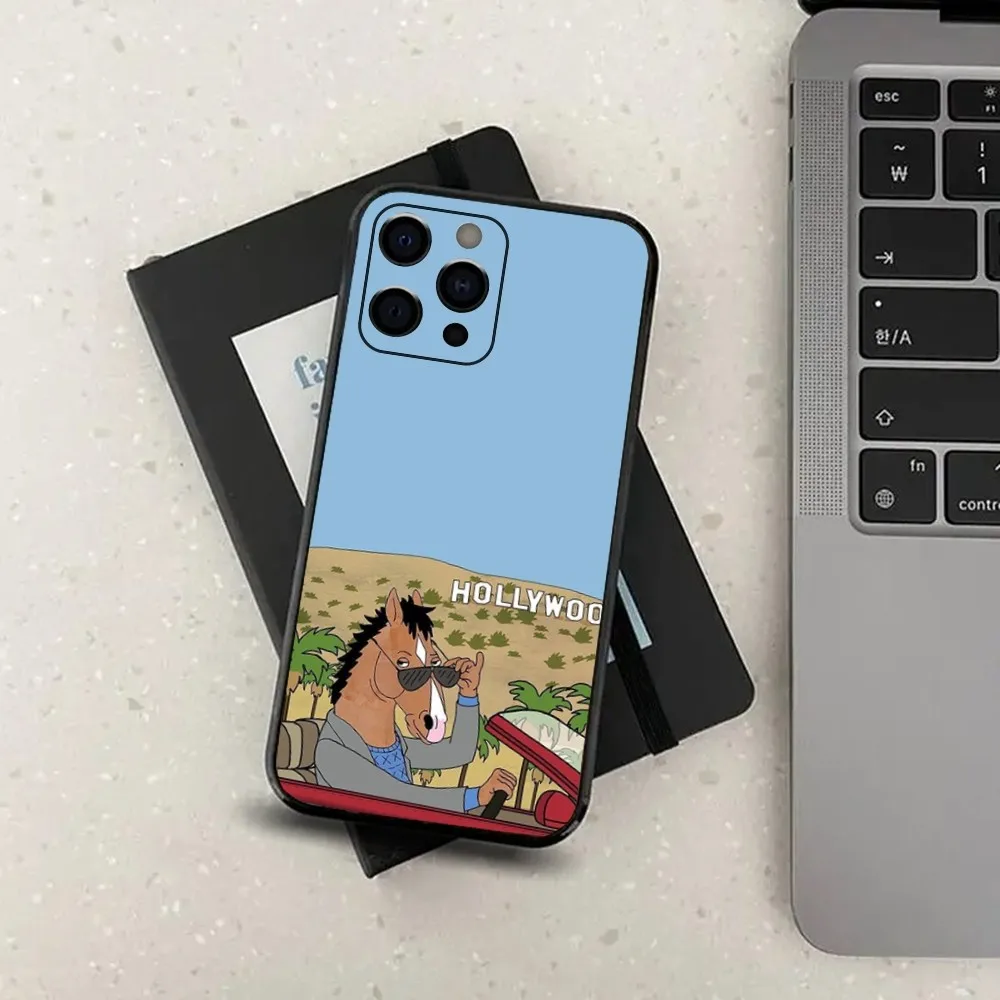 Cartoon B-BoJack H-Reiter Handyhülle für Apple iPhone 15,14,13,12,11,Pro,X,XS,Max,XR,Plus,Mini Soft Black Cover