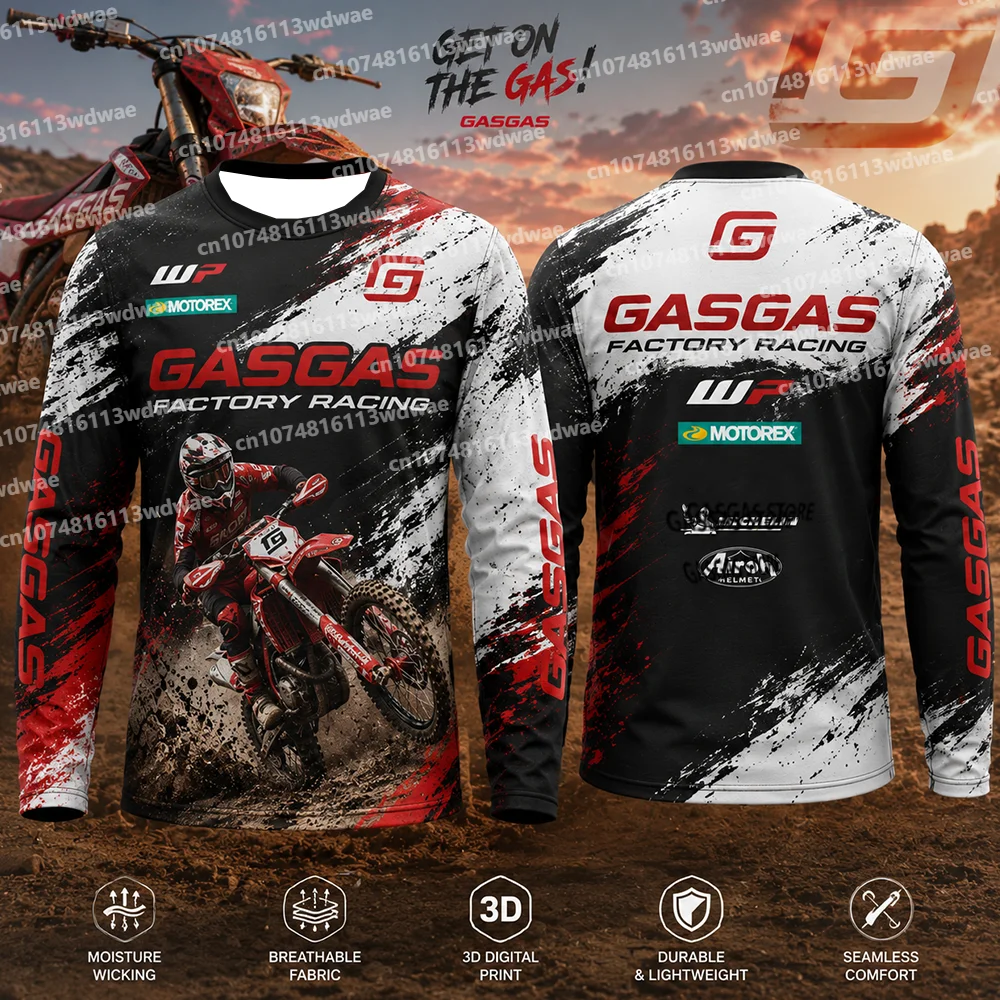 2026 Neues GASGAS Factory Racing Enduro GP Motocross-Trikot für Herren, Silber, Langarm, Atmungsaktiv, Offroad-Outdoor-Motorradshirt
