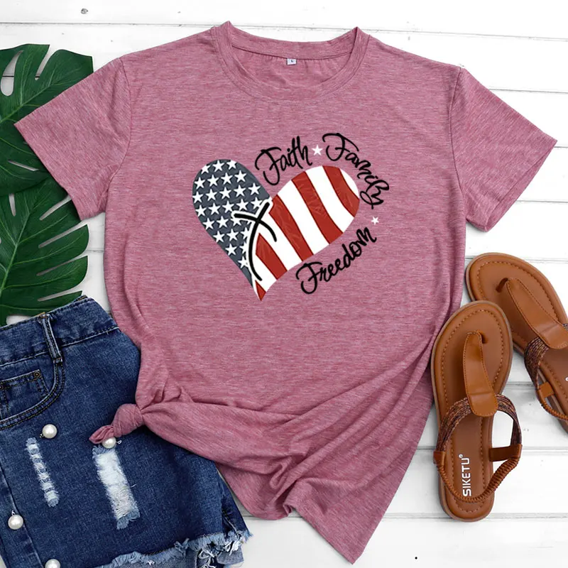 

Женская хлопковая футболка ort Sve Print Top Flag Love Heart Street Sle Slim Fit Summer Faion round Ne Basic Tee