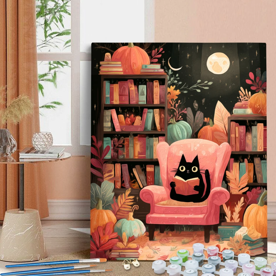 RUOPOTY Painting Paints By Numbers For Beginner Illustration pet black cat simple hand drawn Acrylic Paints Kits Handmade Gifts - Image 2
