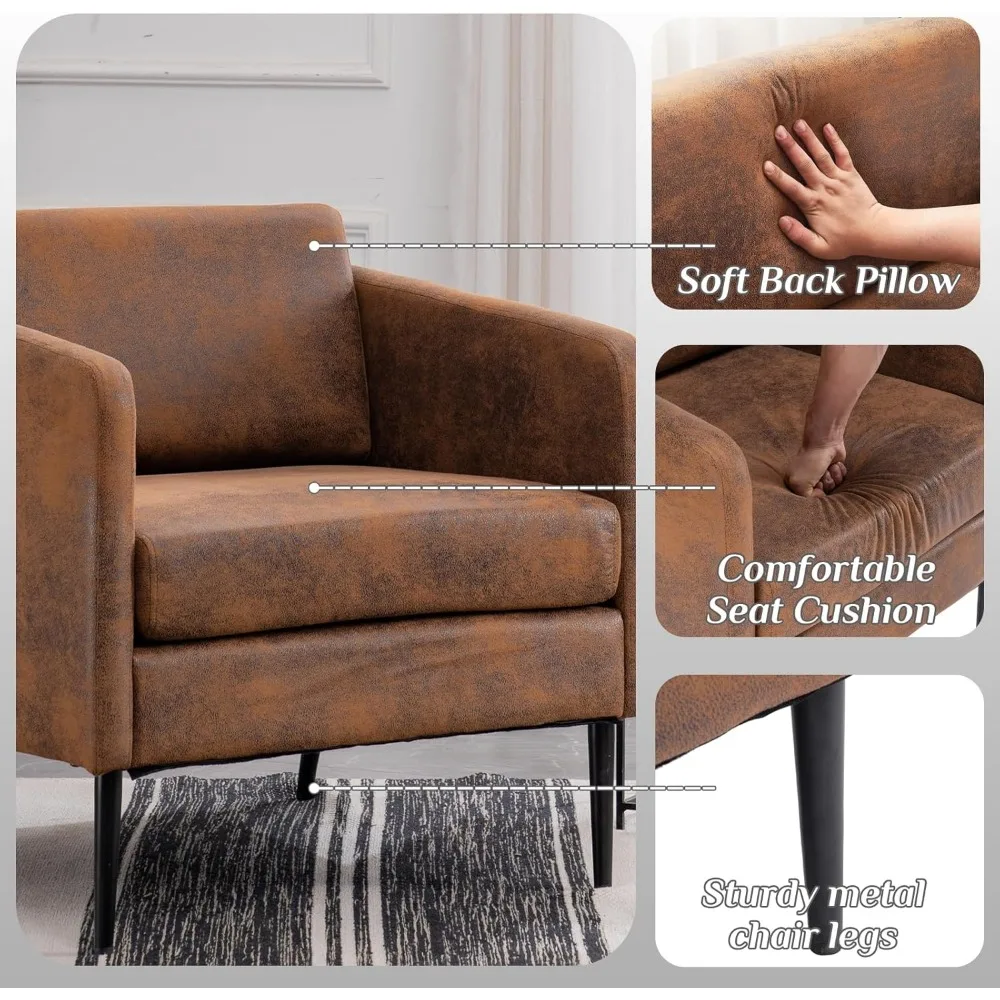 

"Mid-Century Accent Chair - Retro Club Chair w/ Bronzing Cloth & Metal Legs"​