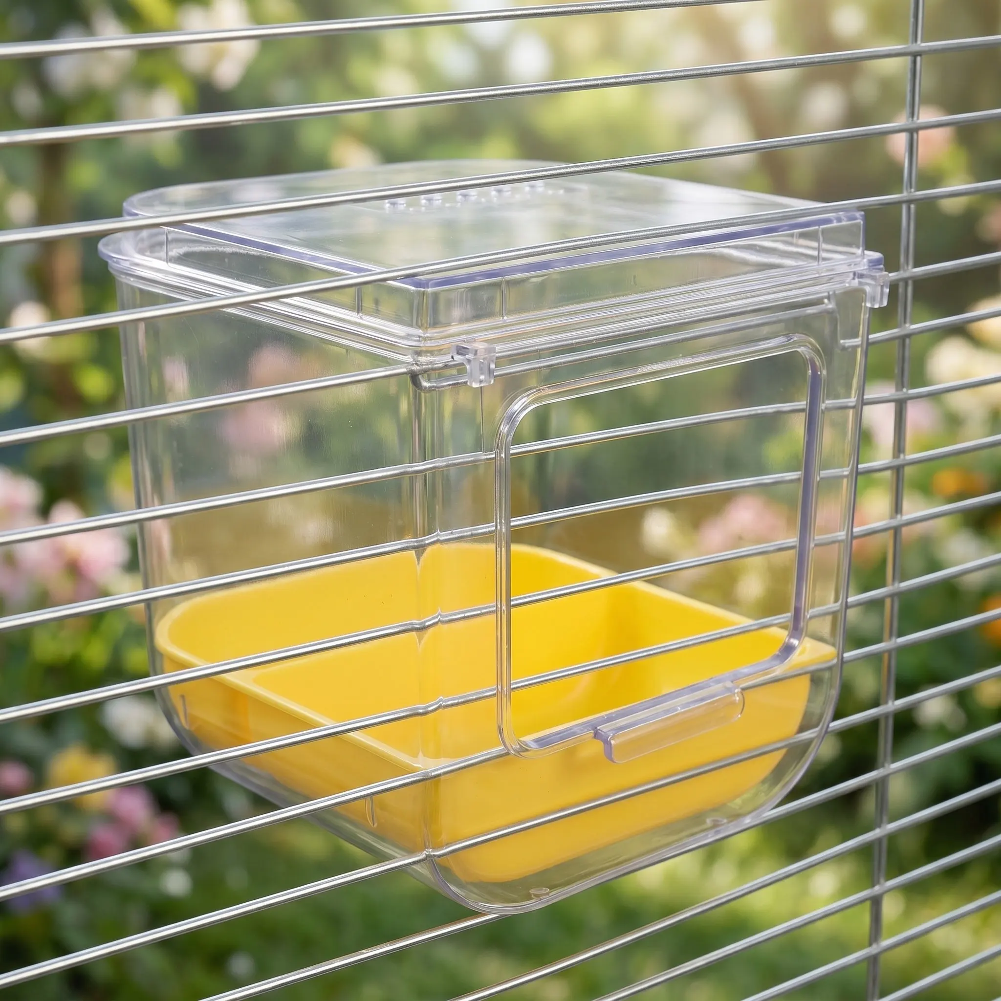 Bird Bath Shower for Cage Transparent Acrylic Hanging Detachable Tray Multifunction Feeder Bath Budgie Lovebird Cockatiel Indoor view 2