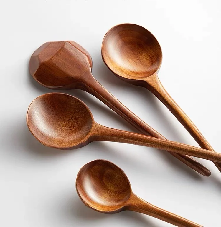 Korean-Style Wooden Soup Spoon for Home Use, High-End Exquisite Rice Mixing Spoon, Food-Grade Long-Handled Spoon, Large Wooden Soup Spoon, Nanmu Dining Spoon, 1 Piece