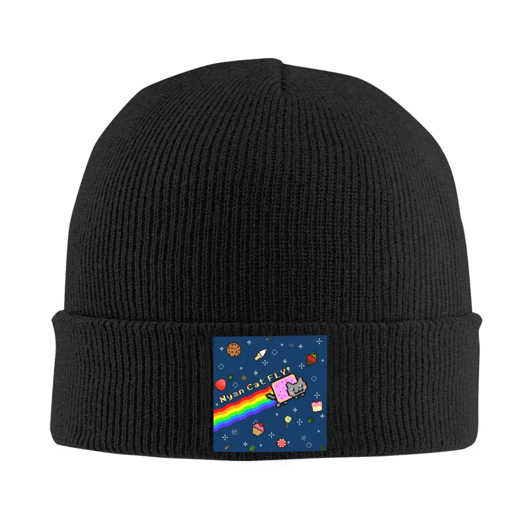 Cat Rainbow Pixel Space Nyans Knitted Hat Beanies Autumn Winter Hat Warm Acrylic  Street  Caps Men Women Gift
