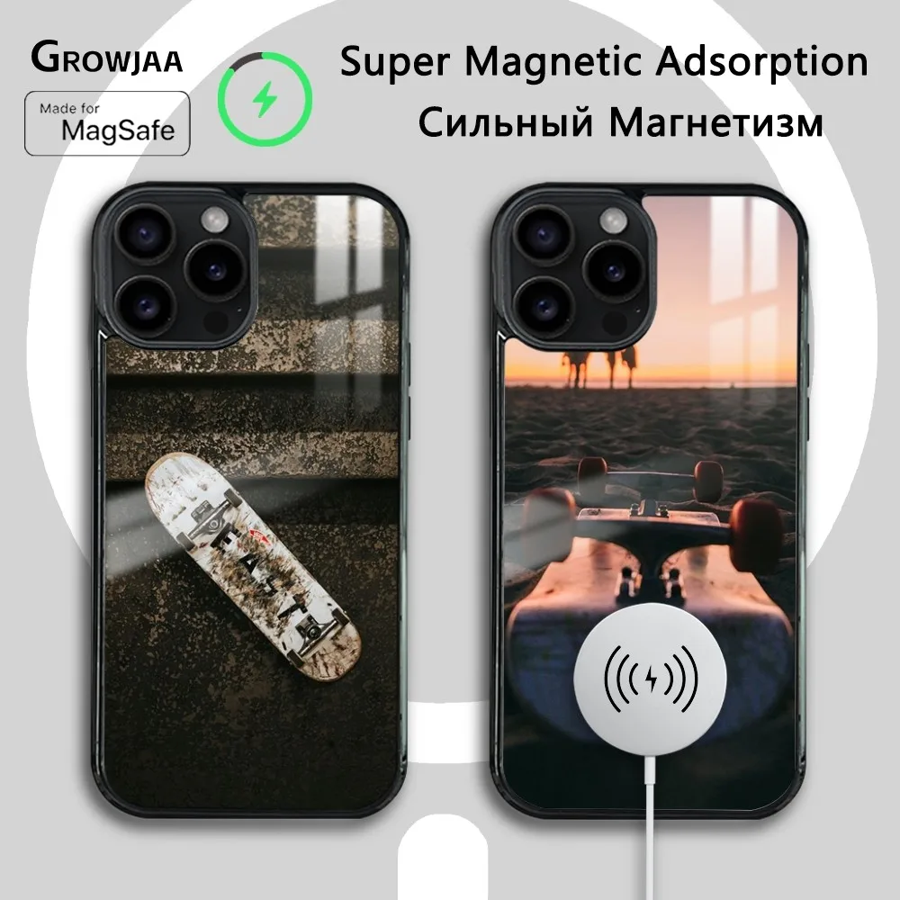 

Cool Sport Skate Phone Case For iPhone 16 15 14 13 12 11 Pro Max Plus Mini Magsafe Mirror Wireless Magnetic Cover