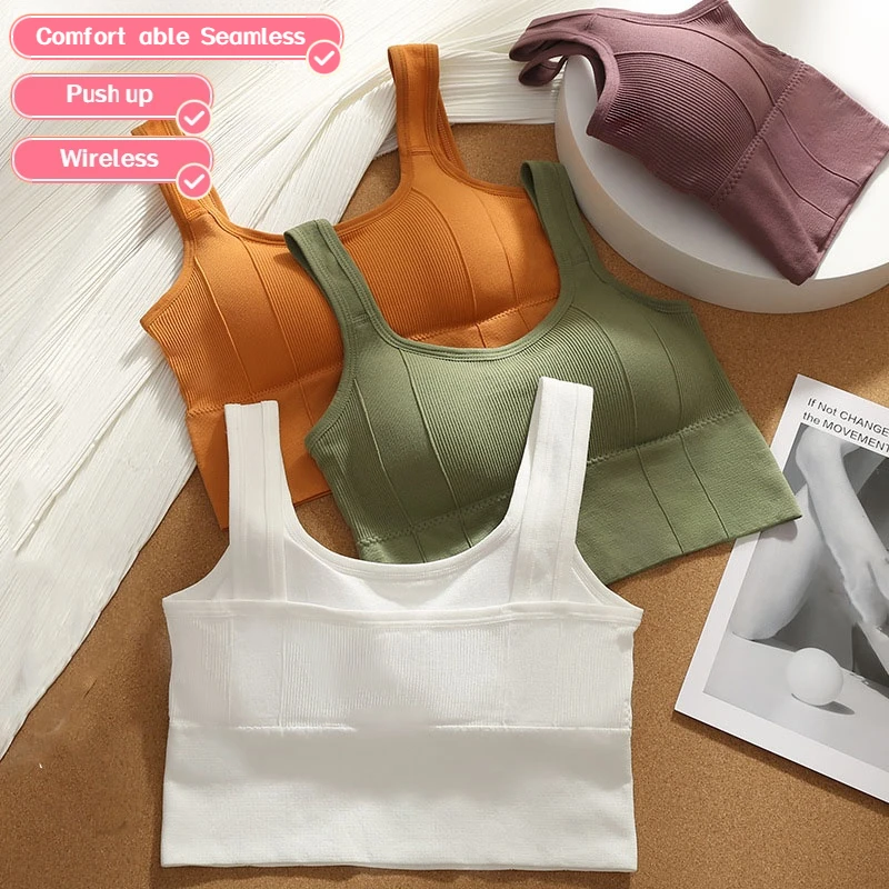 

HONGHANYUAN Women's Fashion Solid Spaghetti Straps Patchwork Lingerie Tops Sleeveless Halter Yoga Sport Vest Crop Top Cup Bra