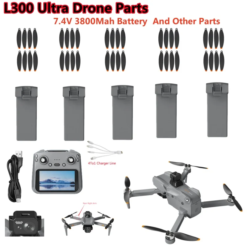 Batería de 7,4 V y 3800Mah para Dron L300 Ultra, repuestos de batería, accesorios L300 Ultra GPS RC, hoja de Dron USB para evitar obstáculos