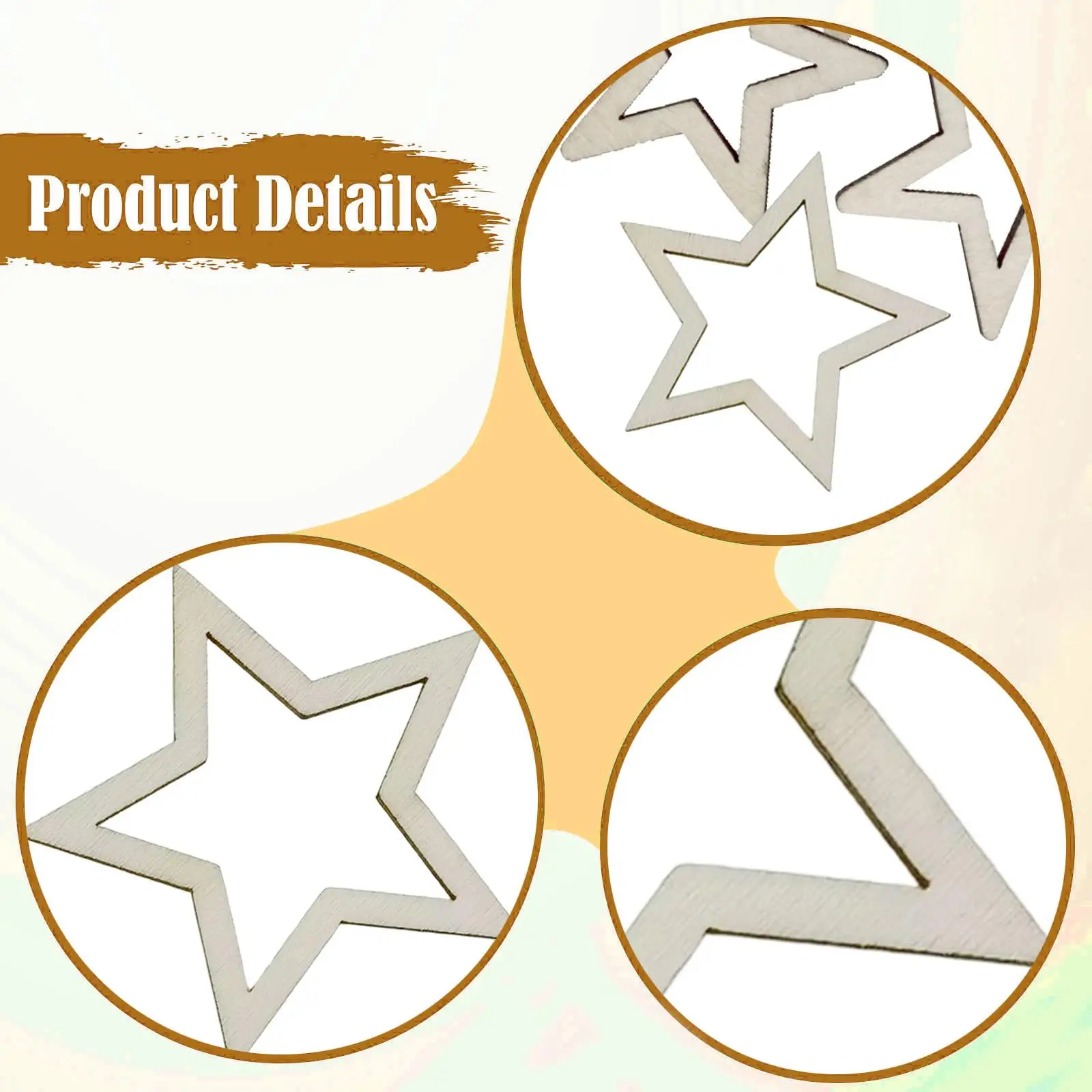 

50 штук полых деревянных заготовок в форме звезды, неокрашенные деревянные элементы для декора, для праздничных принадлежностей