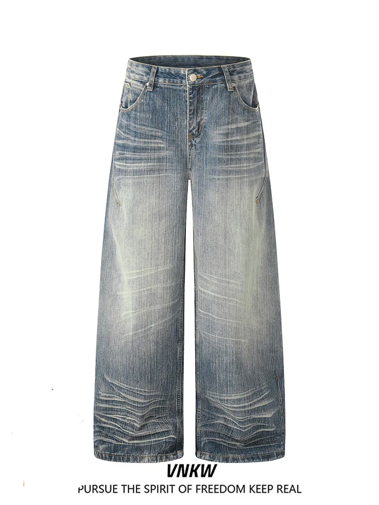 

Retro American Waed Design Straight Leg Jeans Loose Wide Leg Casual Commuter Haome Long Pants ex