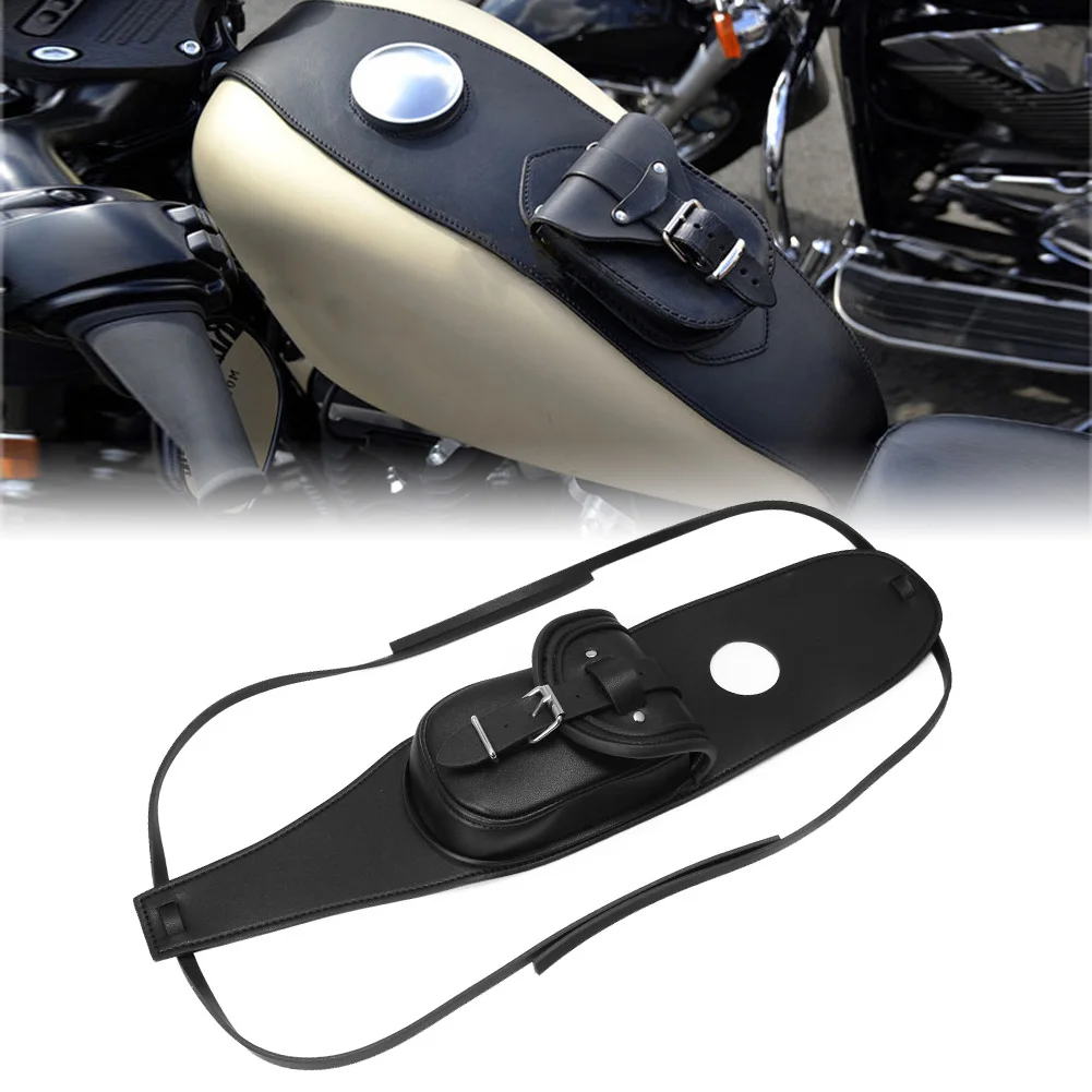 Black PU Leather Fuel Tank Bag Cover for Harley Sportster XL883 1200 X48 Dyna, Universal Motorcycle Tank Bag