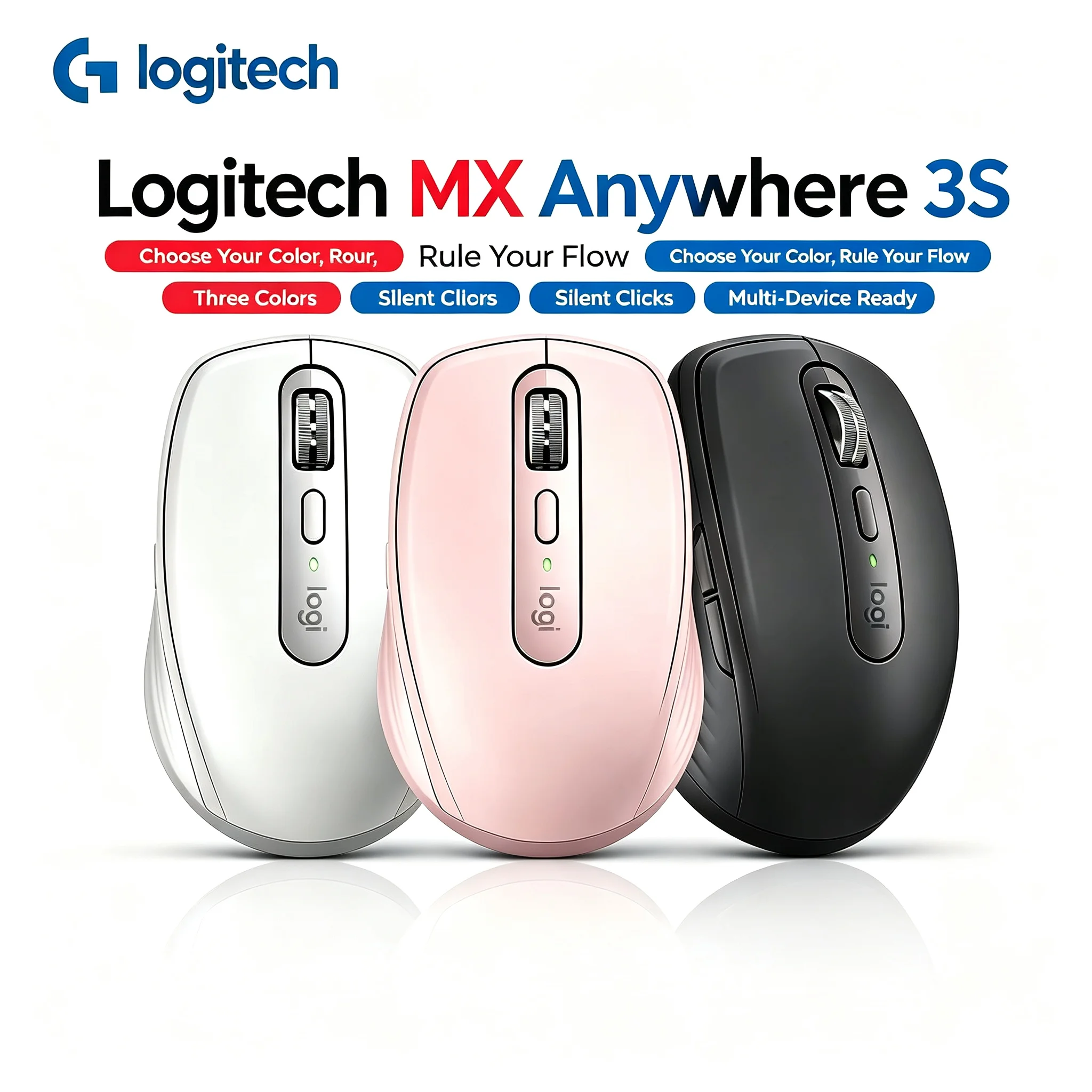 Logitech MX Anywhere 3S Rechargeable Wireless Mouse, Multi System Compatible, Silent Click Work Mice