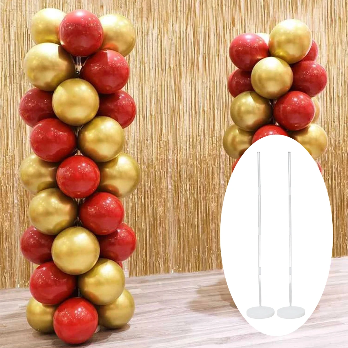 

2Sets Balloon Column Stand Kits 8.4ft Height Balloon Arch Stand Kit with 2Base Stand 8Pole 4Flower Clip Balloon Tower Decoration