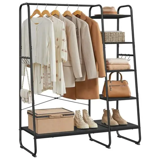 VASAGLE dresses stand, with dresses Rod, shoe shelf, 6 removable hooks