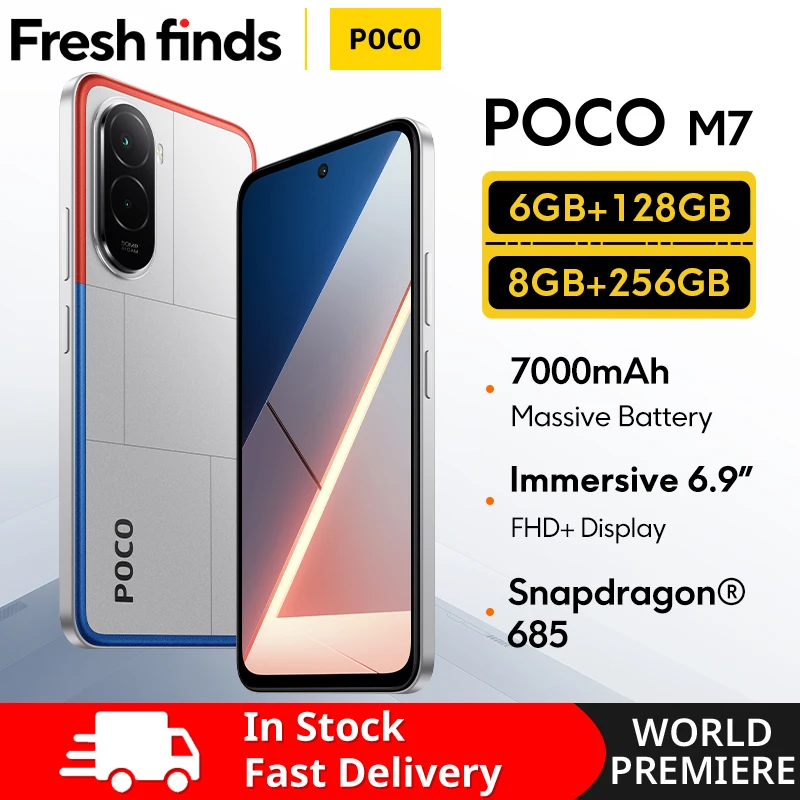 НОВЫЙ смартфон POCO M7, глобальная версия, 128 ГБ, 256 ГБ, Snapdragon 665, 7000 мАч, 50 МП, камера, погружной 6,9 дюйма, FHD + дисплей, зарядка 33 Вт НОВЫЙ смартфон POCO M7, глобальная версия, 128 ГБ, 256 ГБ, Snapdragon 665, 7000 мАч, 50 МП, камера, погружной 6,9 дюйма, FHD + дисплей, зарядка 33 Вт