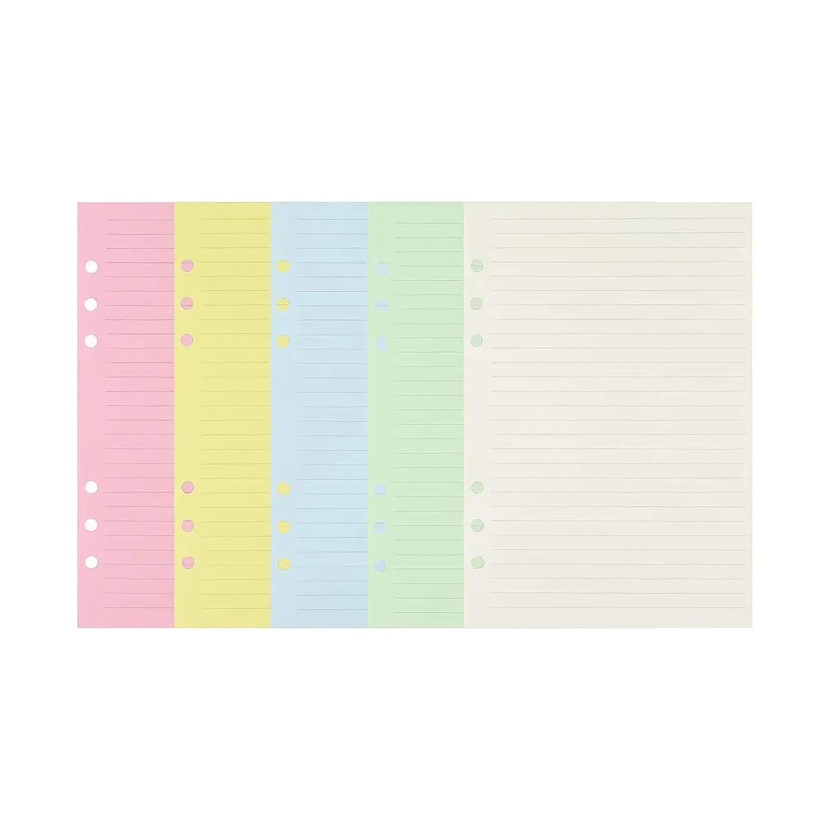50 Sheets A5/A6 Colorful 6-Hole Punched Ruled Refills Inserts for Personal Size Organizer Binder