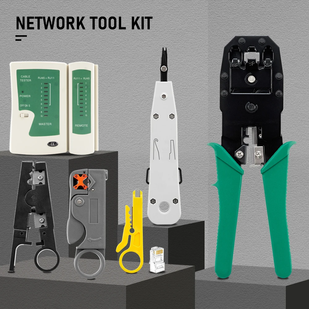 Zestaw narzędzi RJ45 Crimper Lan Tester Narzędzie do ściągania izolacji z kabli Ethernet Narzędzie do zaciskania rj 45 rj11 Zestaw naprawczy 12 w 1 do okablowania