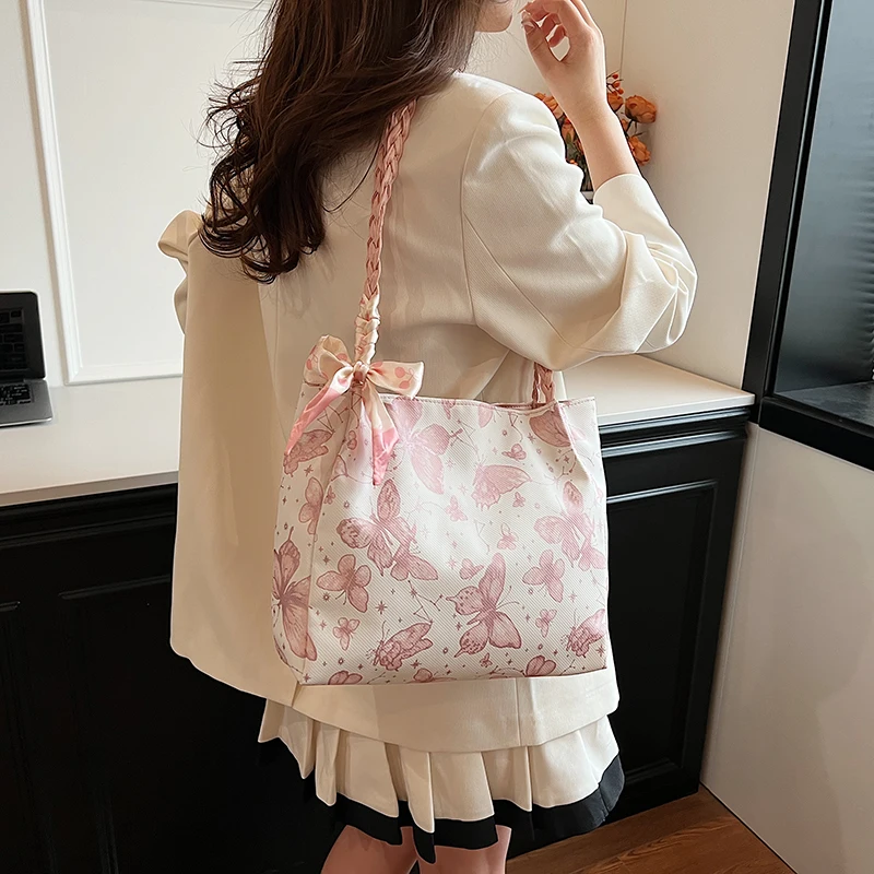 Leisure Large Capacity 2024 New Summer Shoulder Bag Butterfly College Student Commuter Tote Bag Trendy and Fashionable