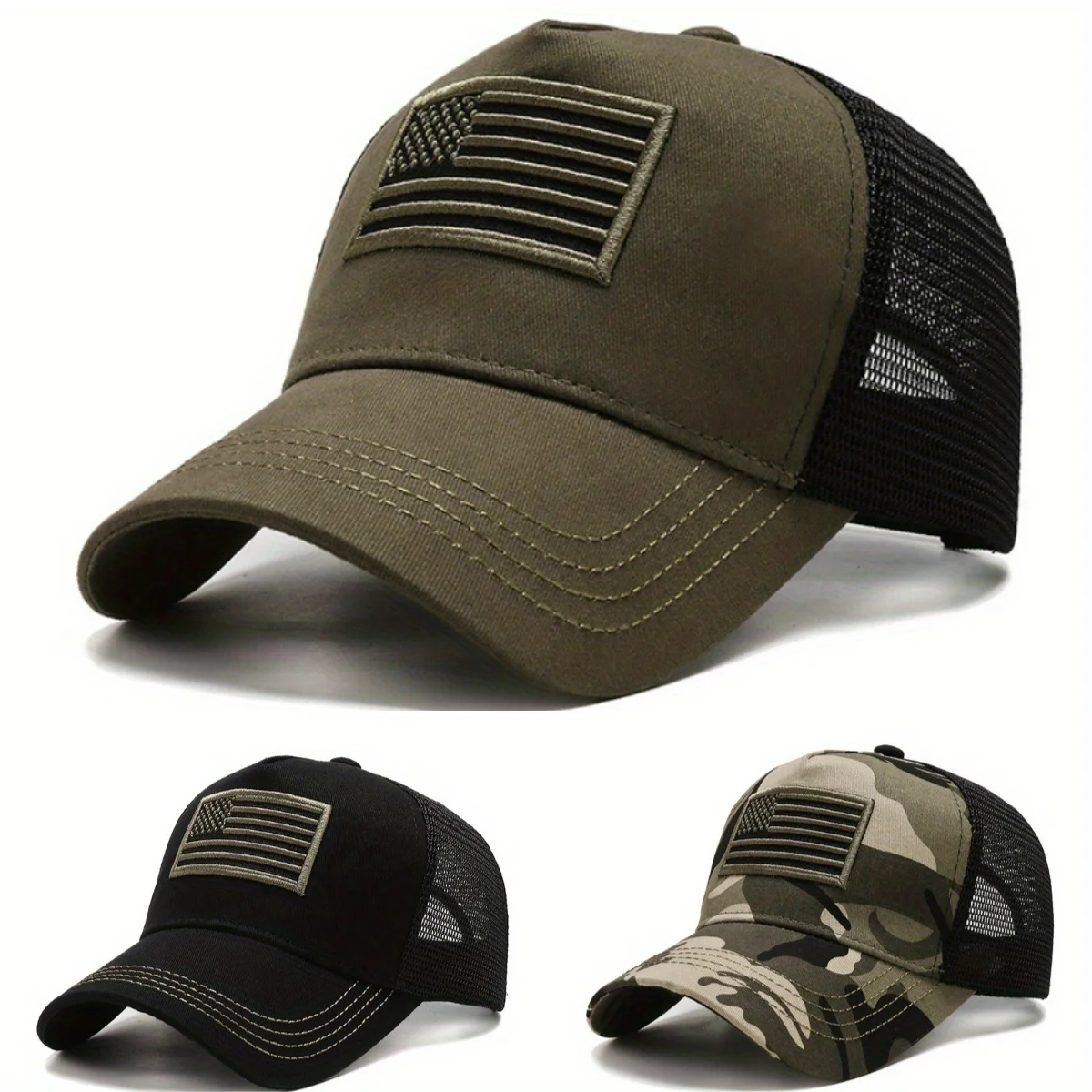 

Military Camo Mesh Baseball Cap with American Flag Embroidery Breathable Tactical Trucker Hat for Men Boys Outdoor Sports