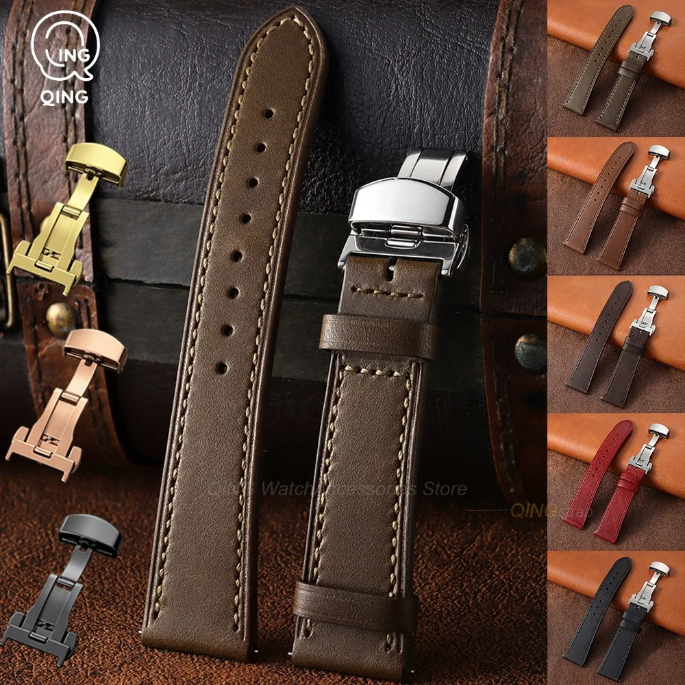 18mm 20mm 22mm 24mm Quick Release Watchbands Full Grain Leather Watches Band Stitching Cowhide Watch Straps Brown Wrist Bracelet