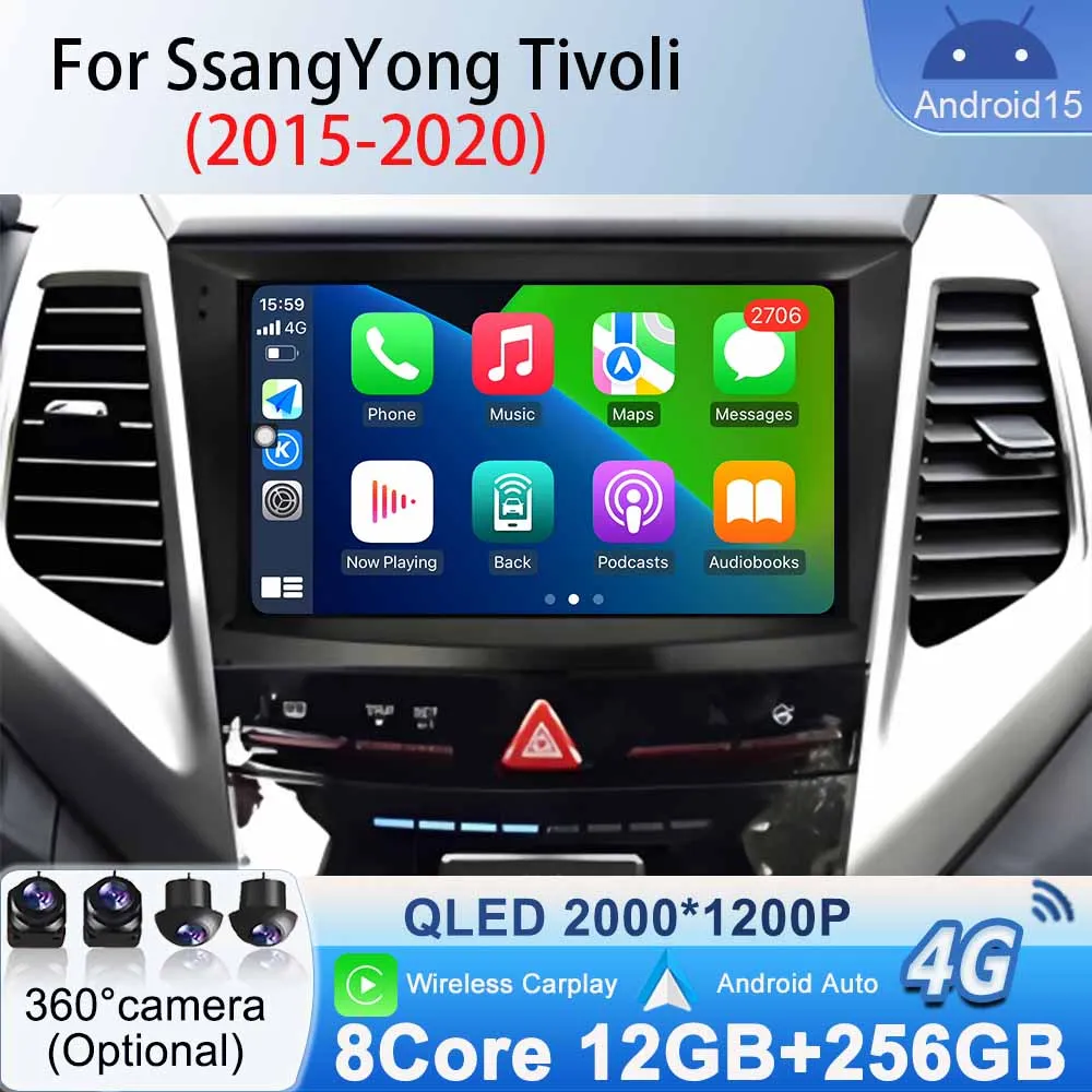 Carplay Wireless Android Auto for SsangYong Tivoli  2015 - 2020 Car Radio Stereo GPS Navigation DSP Car Multimedia Video 4G Wifi