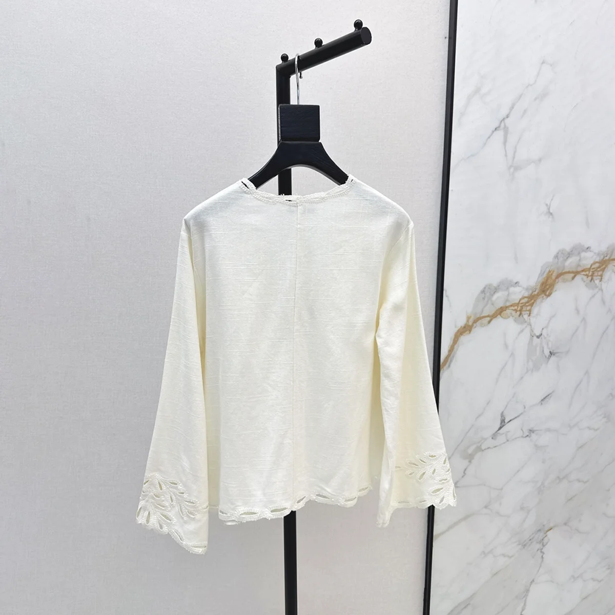 Hollow out hoodie with lace V-neck, flared seven quarter sleeves, forest style fairy style, beach vacation outfit hb2670882