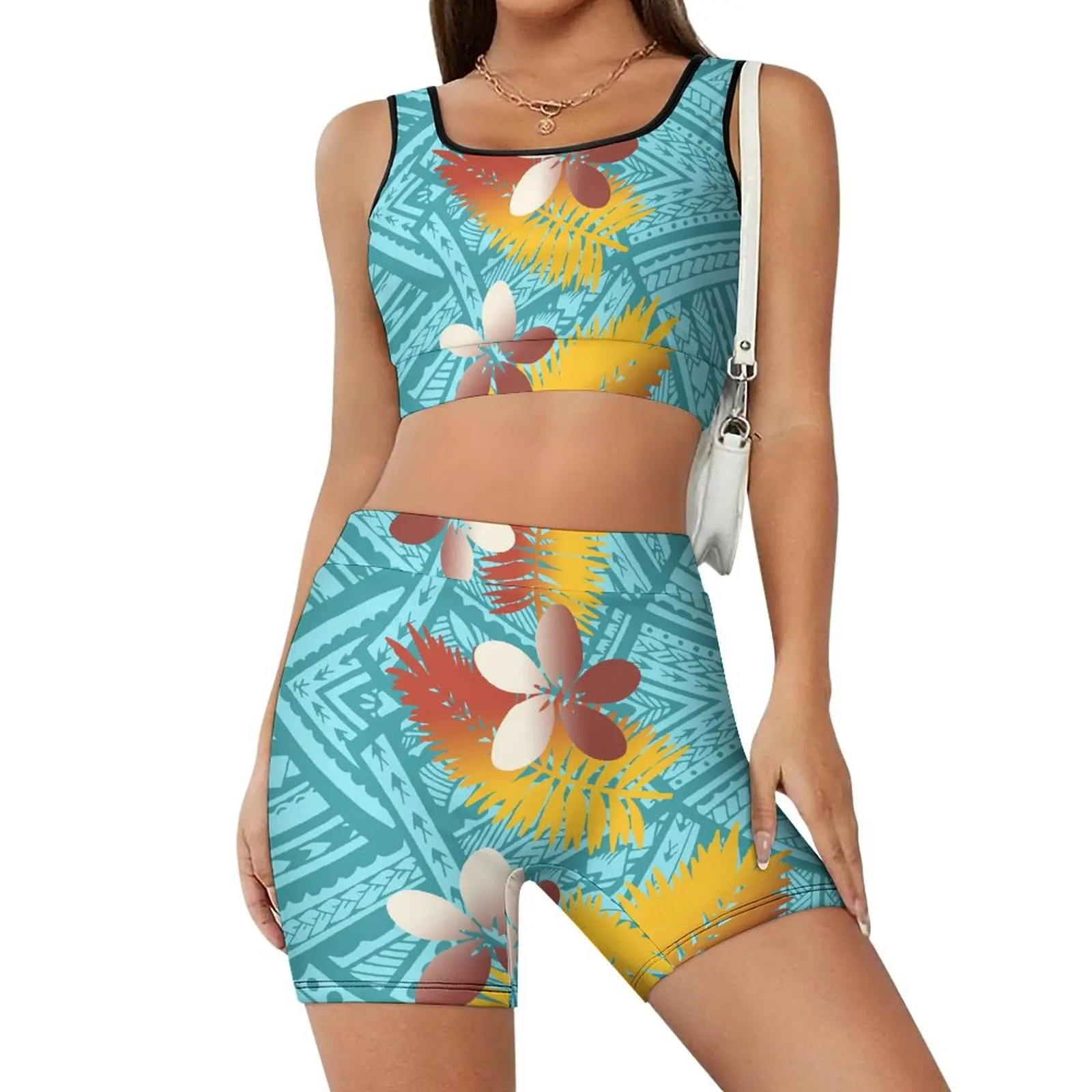 

Floral Custom Fitness Wear, Yoga Bra Set, Women'S Custom Pattern, 2 Pieces Of Fashionable Shorts, Tight Yoga Sportswear, Polynes