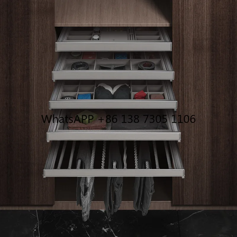 

Wardrobe drawer jewelry box inner box leather aluminum alloy frame pull basket pants rack cloakroom underwear storage box