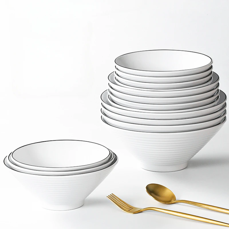 White Plastic, Bamboo Hat Soup Bowl, Melamine Tableware, Salad, Ramen Bowl，Home Kitchen, Noodle Shop Special Tableware