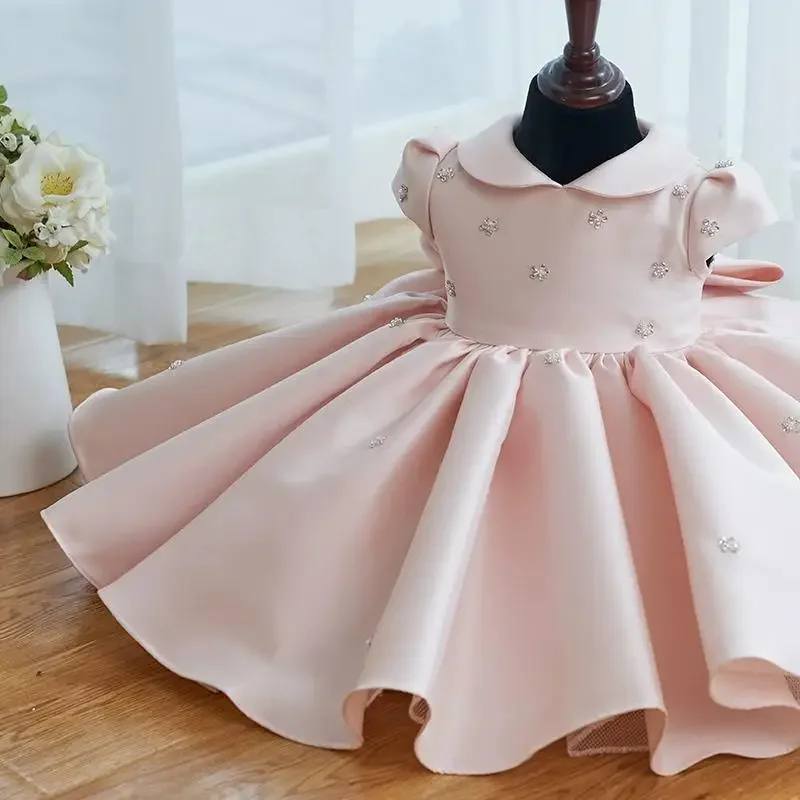 

Baby Girls First Birthday Party Pink Dresses For Children Princess Ball Gown Infant Big Bow Dress Toddler Girl Baptism Vestidos