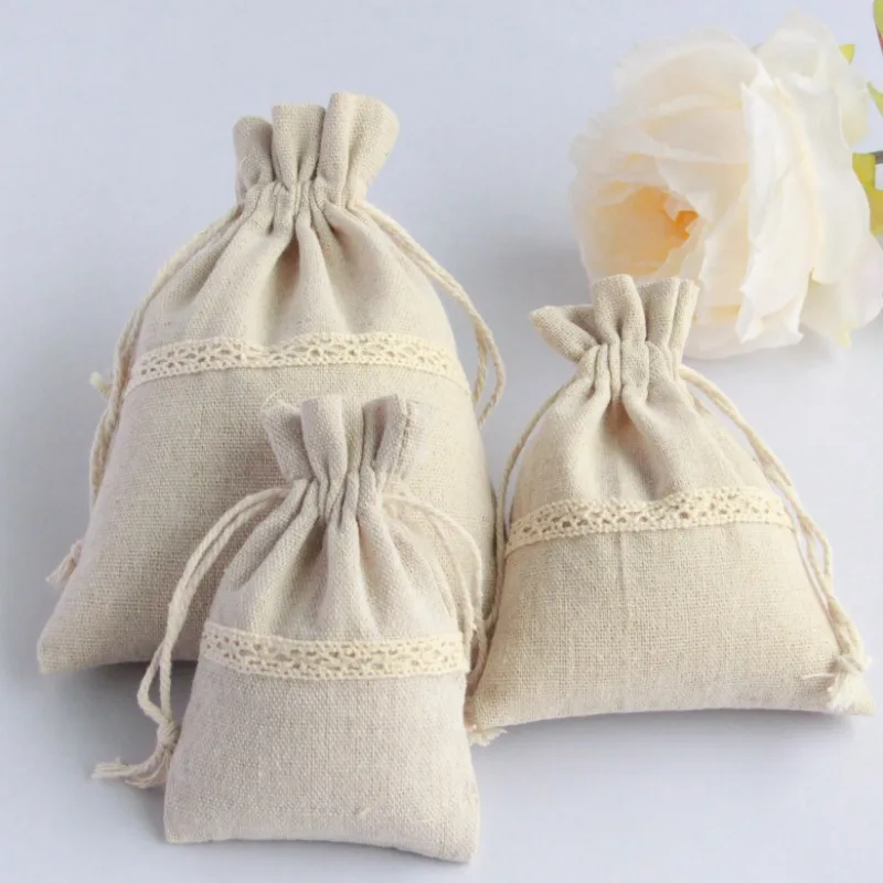 10PCS Mini Small Cotton Linen Bags Drawstring Spice Sachet Mini Bag