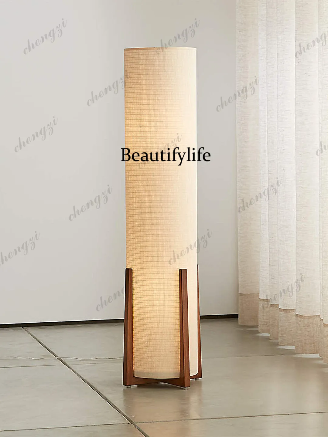 Medieval log fabric floor lamp minimalist living room sofa ambient light bedroom study light luxury vertical