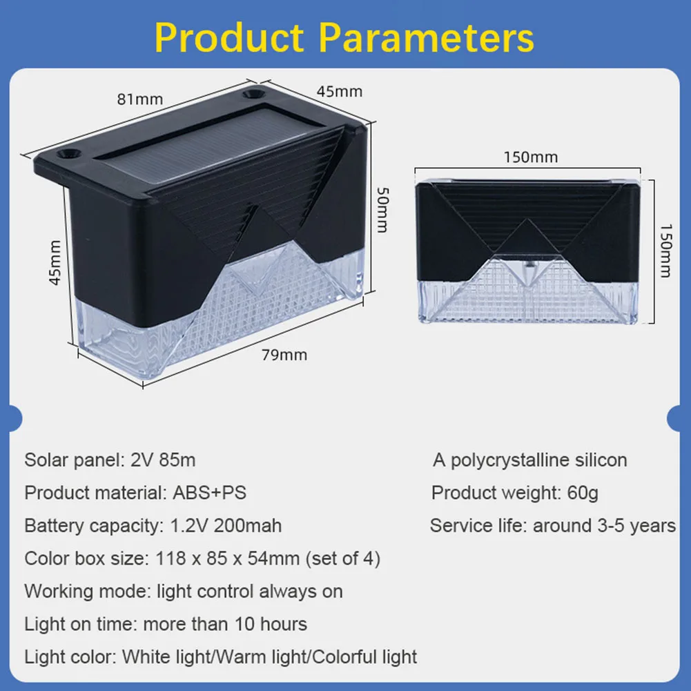 Outdoor LED Solar Deck Lights, IP65 impermeável, Step Lights para exterior, Trilhar escadas, cerca, quintal, pátio, caminho, 4 pacotes