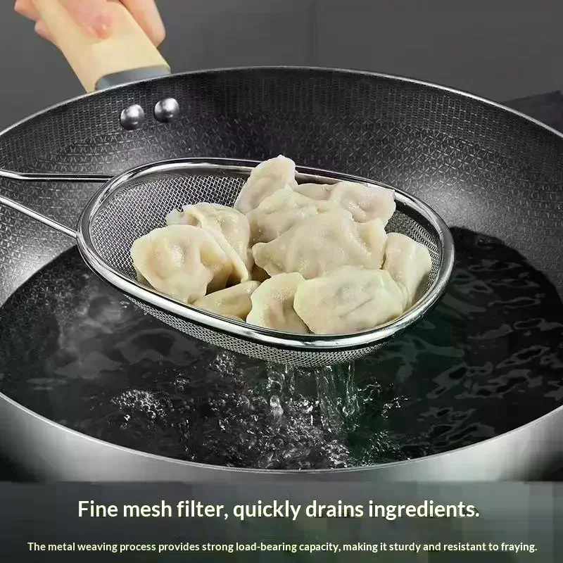 304 Stainless Steel Mesh Strainer Spoon Fine Wire Mesh Food Colander Long Handle Sieve Cooking Utensils Strainer