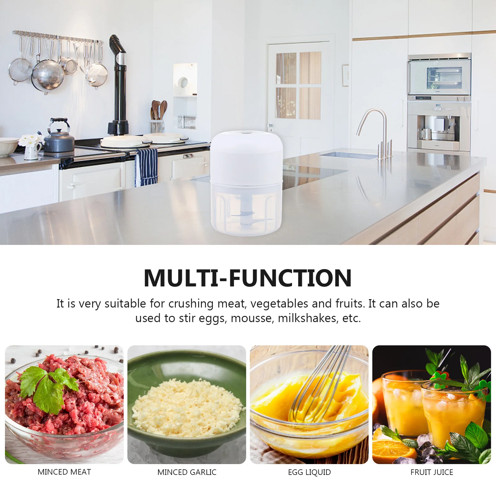 

1Set Electric Garlic Crusher Stainless Steel Blades PP-Pom Material Wireless Garlic Puree Machine Multi-Functional Food Crusher