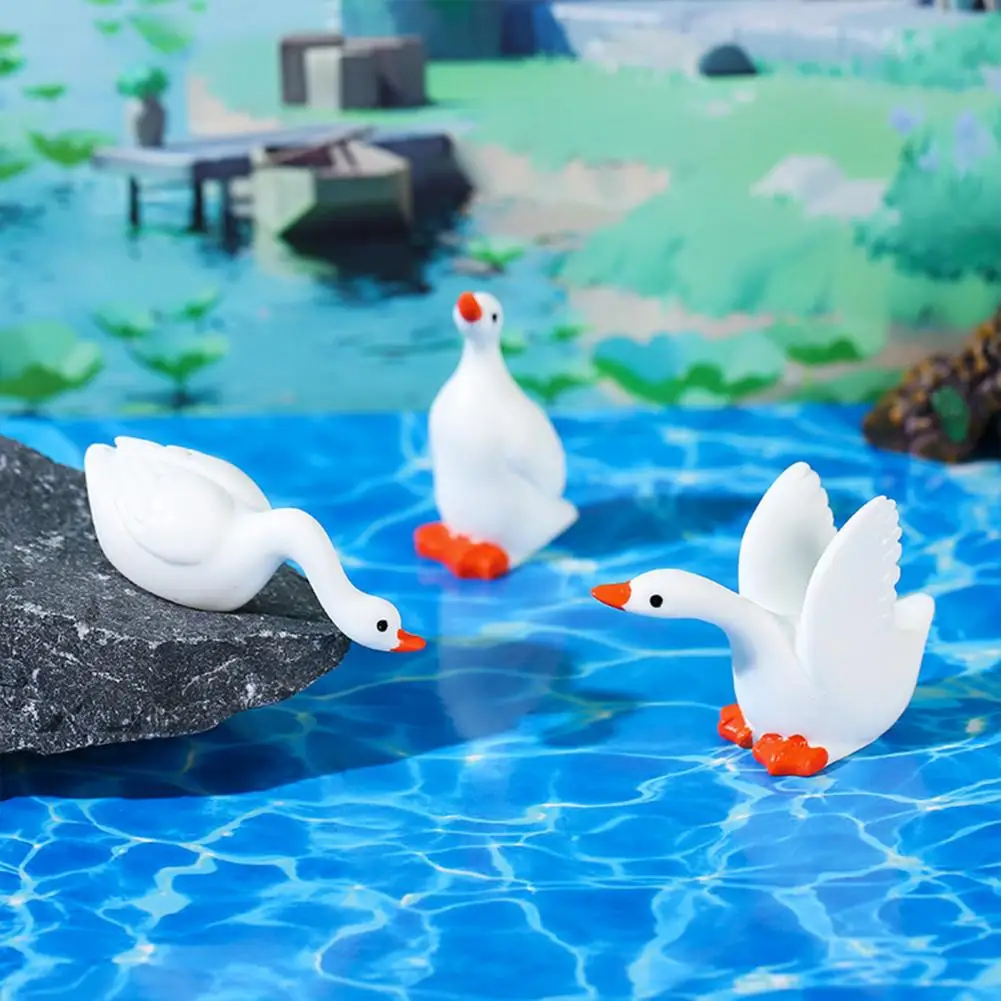 Goose Shape Figurine 6 Pcs Mini Goose Figurine Tiny Resin Goose Statue Small Cute Animal Miniature Figures for DIY Crafts Cake T