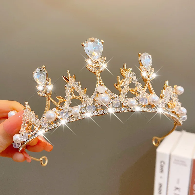 Headband for Girls Crystal Tiara Pearl Princess Crown Butterfly Pearl Hairband for Kids 5-16 Years Gifts for Birthday Costume