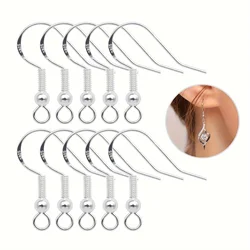 100 Uds. Ganchos para pendientes de plata esterlina, alambres para las orejas a la moda, pendiente con gancho de pescado con bola de resorte para hacer pendientes y joyería DIY Cr