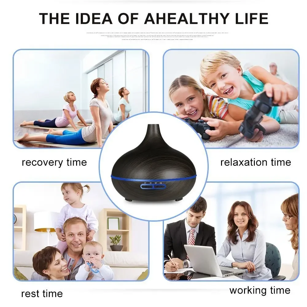 مرطب هواء منزلي يعمل بالتحكم عن بعد، موزع روائح الزيوت العطرية للعلاج العطري، موزع روائح كهربائي بالموجات فوق الصوتية بسعة كبيرة، 550 مل
