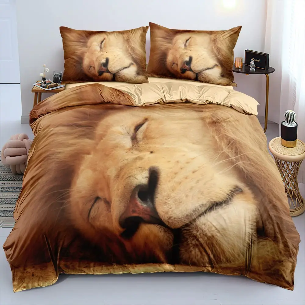

Lion Duvet Quilt Cover Sets Wild Animal Bedding Sets Pillow Shams King Queen Twin Full Size Boys Kids Girl Bedroom Decor 3PCS