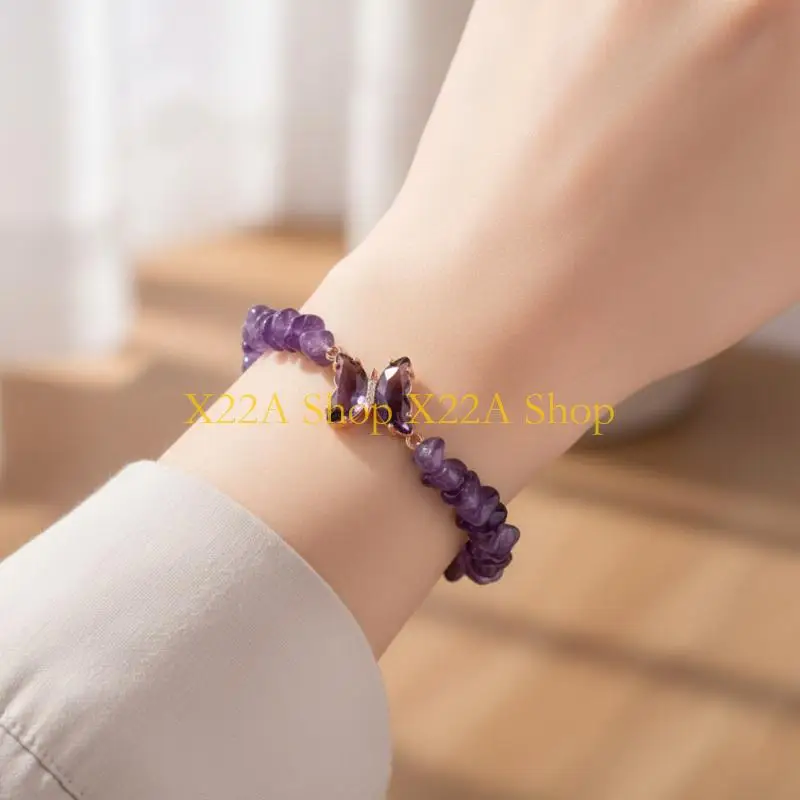 Unique Healing Crystals Bracelet With Irregular Gemstones Beads Butterfly Decoration Adjustable Jewelry For Relaxation