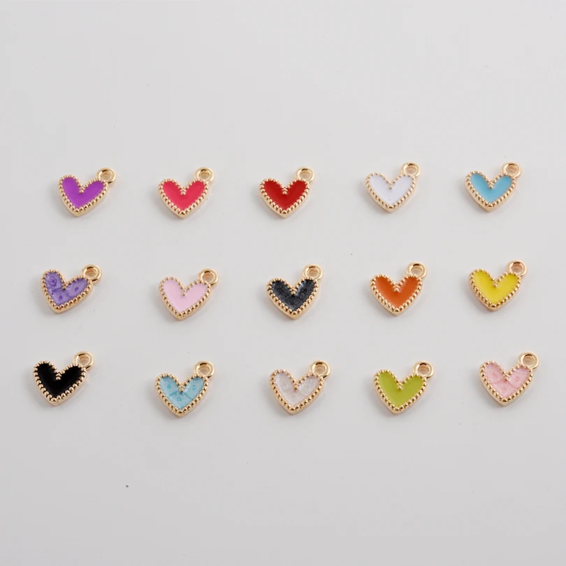 DIY Mini Enamel Heart Charms For Jewelry Making Supplies Random Mix Metal Alloy Gold Color Love Pendant Handmade Bracelets Charm