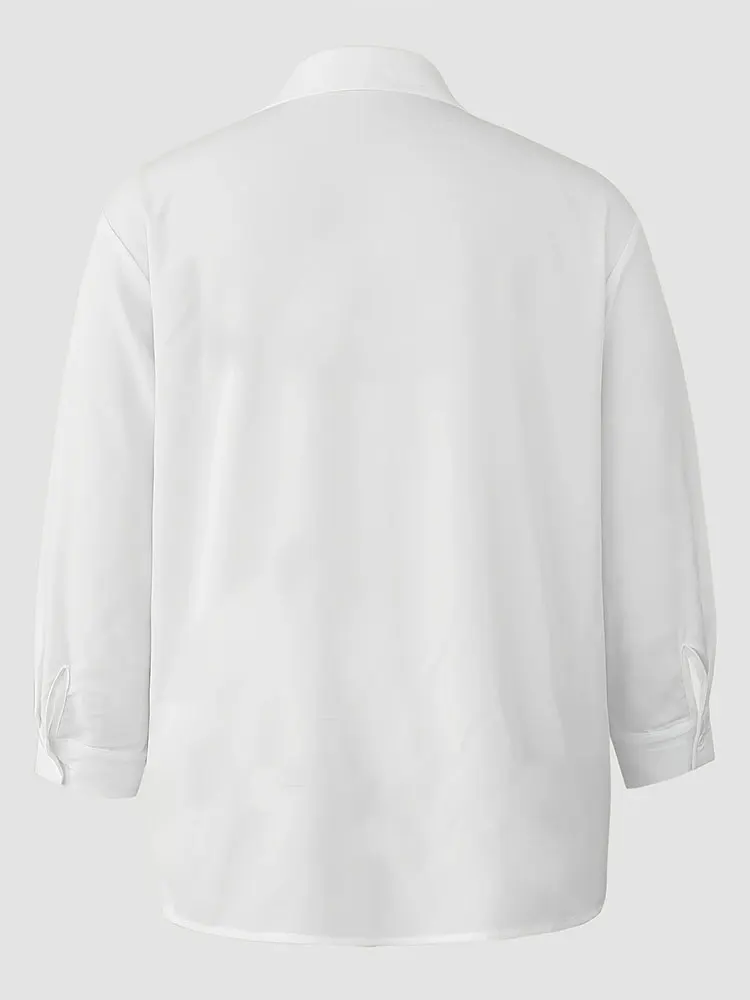 التخليص رائجة البيع أنيقة الصلبة الربط ليوبارد طباعة جيب حجم كبير قميص المرأة مع زر كم طويل بلوزة للبيع #3