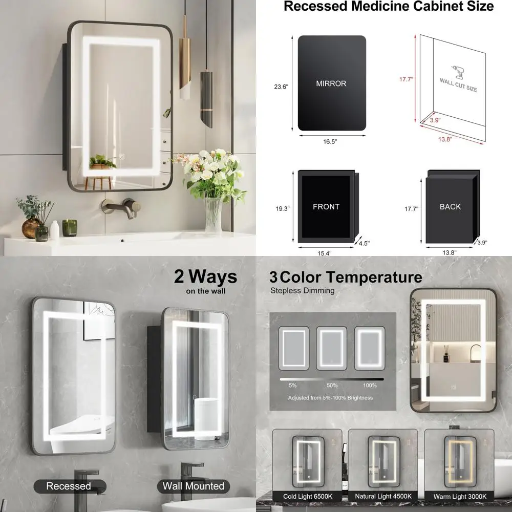 خزانة طبية مضيئة بإضاءة LED مع إضاءة 3 ألوان للحمامات