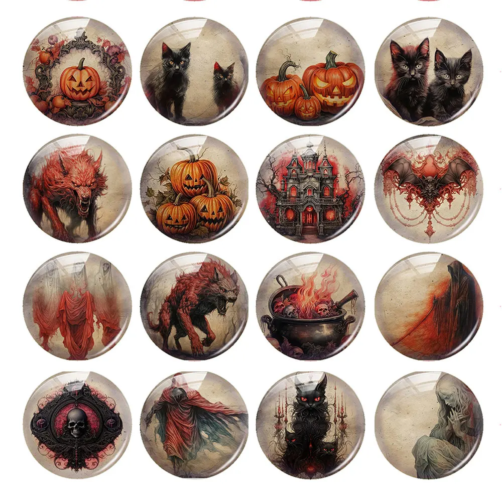 Handmade Halloween Gothic Dark Witch Cauldron Cats Death Ghost Photo Glass Cabochon Flatback Demo Cameo For Diy Jewelry Making