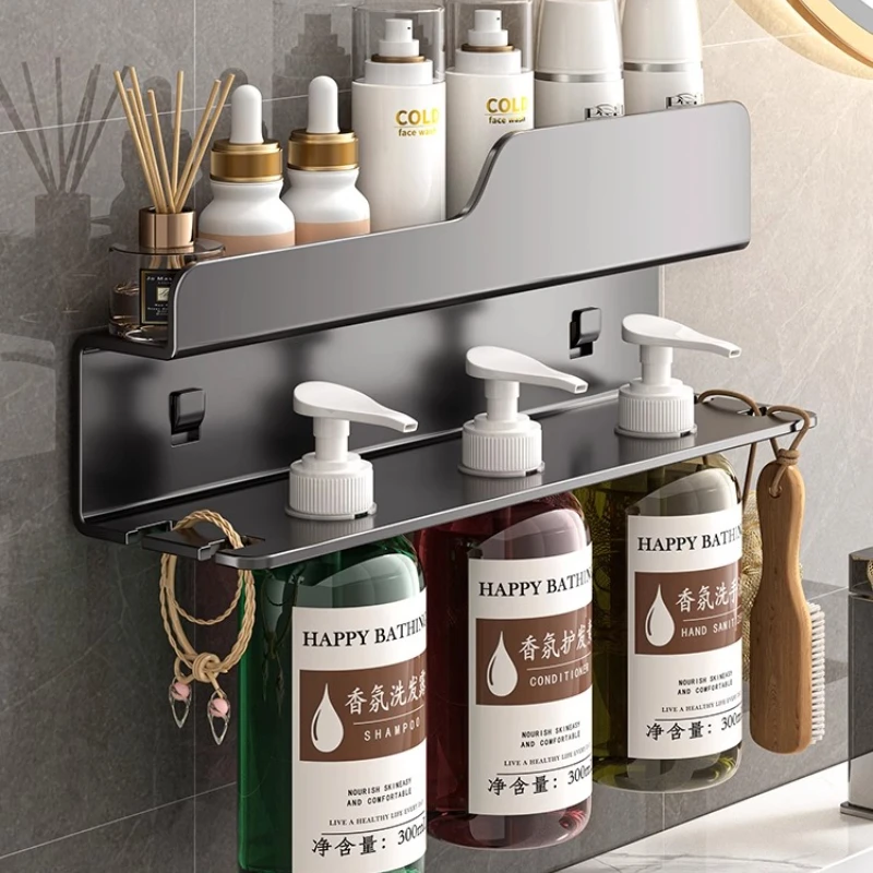 

Bathroom Wall Mount Shower Gel Storage Rack Bathroom Shampoo Toilet Hand Soap Storage Punch-free Detergent Organizer Shelf