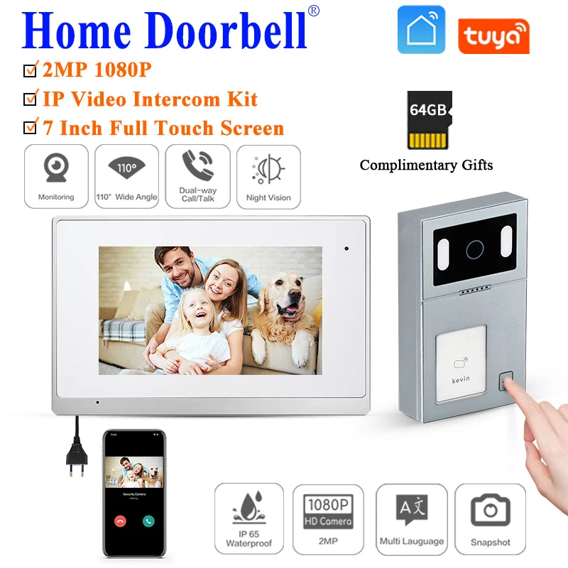 

Skynex Smart 7 Inch Monitor WiFi Tuya Video Doorbell Outdoor Door Bell Waterproof IP65 Intercom Card Unlock Door Phone Camera