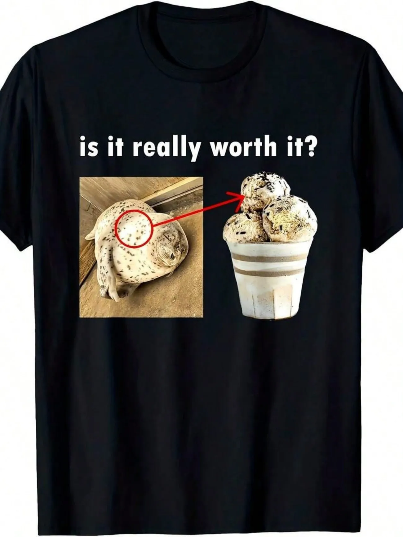 T-shirt drôle pour hommes avec motif de phoque - « Est-ce vraiment la peine ? » T-shirt décontracté à col rond avec motif graphique, design scellé et imprimé, pour les fêtes, les tenues décontractées et les activités de plein air - Vêtements humoristiques confortables pour toutes les saisons