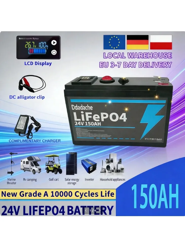 24V Batterij 150Ah 18650 Lithium Batterij Oplaadbare Batterij voor Zonne-energie Elektrische Voertuigbatterij + 25.2v 2A Oplader - afbeelding 2