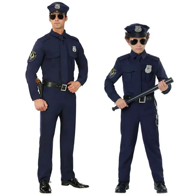 Costumes de policier d'Halloween pour hommes, uniforme de police de carnaval, ensembles de vêtements de cosplay de policier de l'armée, performance de fête adulte