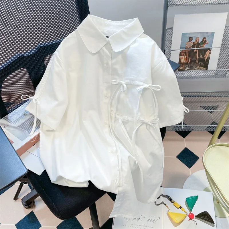 Blouse Women Chemise Femme Japanese Bow Doll Neck White Shirt Blusas Femininas Elegantes Crop Top New Short Shirts Jk